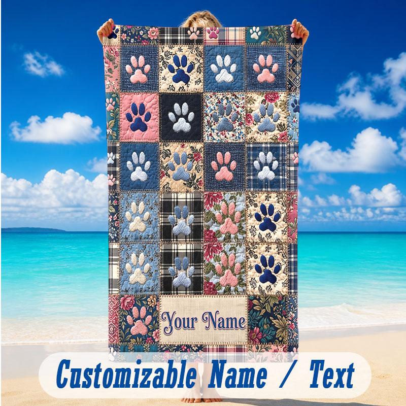 Dog Theme Beach Towel Personalized Custom Name & Text Soft Quick Dry Beach Towel for Swimming Travel