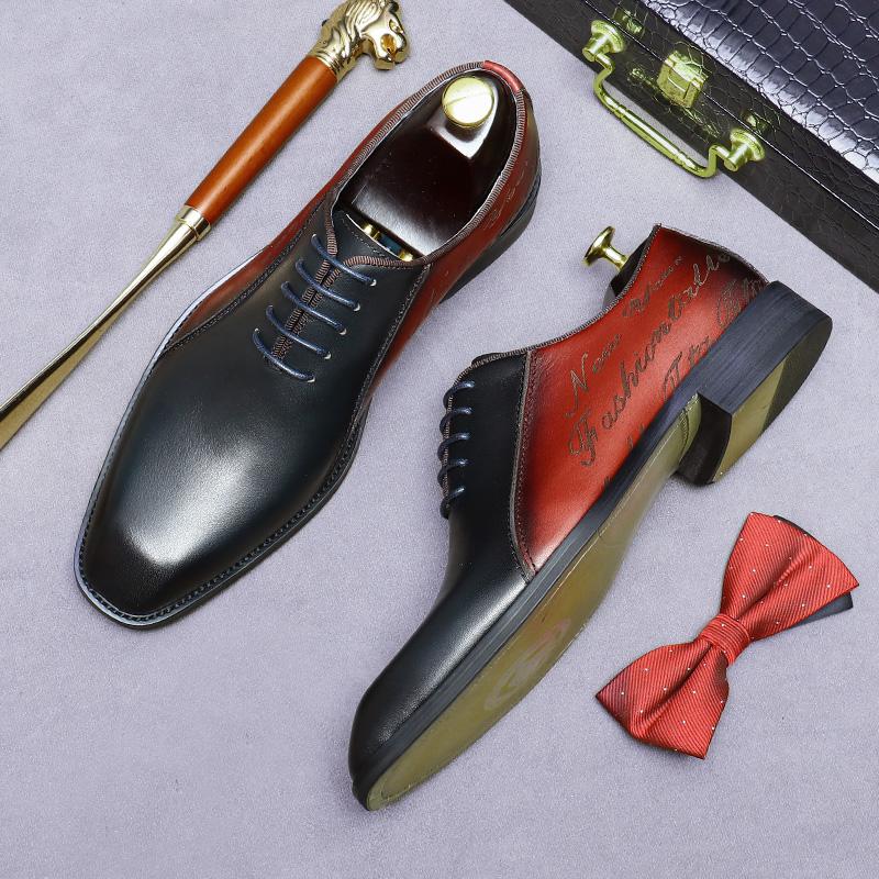 Fashion Handmade Office Shoes Vintage Design Oxford Men Dress Shoes Formal Business Lace-up Full Grain Real Leather Shoes for Men