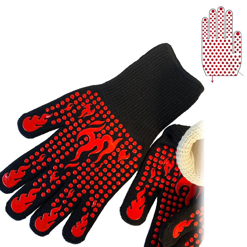 Non-Slip Fireproof Microwave Oven Gloves Extreme Heat Resistant Oven Mitts 300-500 Centigrade Flame Retardant Bbq Fire Gloves
