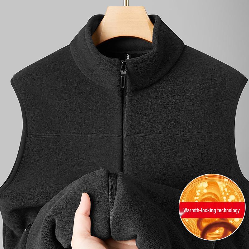 2025 Men's Stand-Up Collar Fleece-Lined Zipper Vest - Warm, Fashionable & Versatile for Autumn/Winter