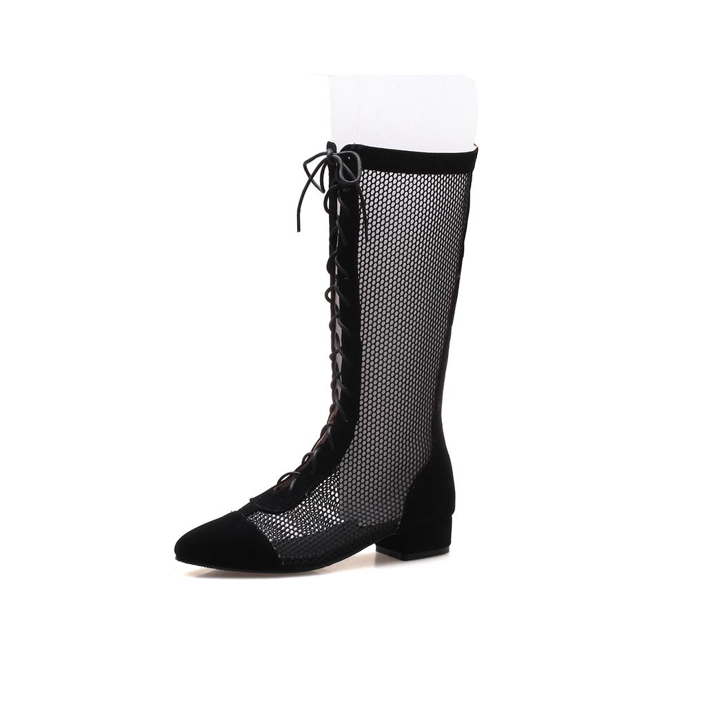 Damen Niedrigabsatz Netzstiefel Frühling und Sommer Neue Dickabsatz Netzstiefel Sexy Vielseitig Große Größe Kerl Coole Stiefel