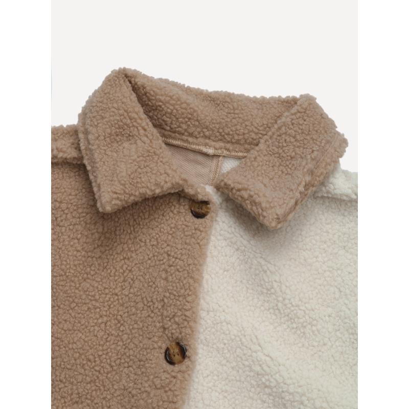 Women's Autumn and Winter Colour Blocking Retro Padded Lapel Thickened Jacket
