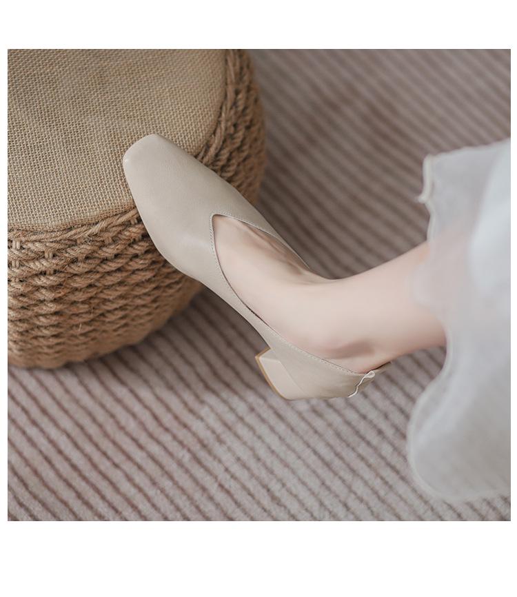 Women’s 2024 Spring/Autumn Square Toe Chunky Mid Heel Professional Interview Shoes