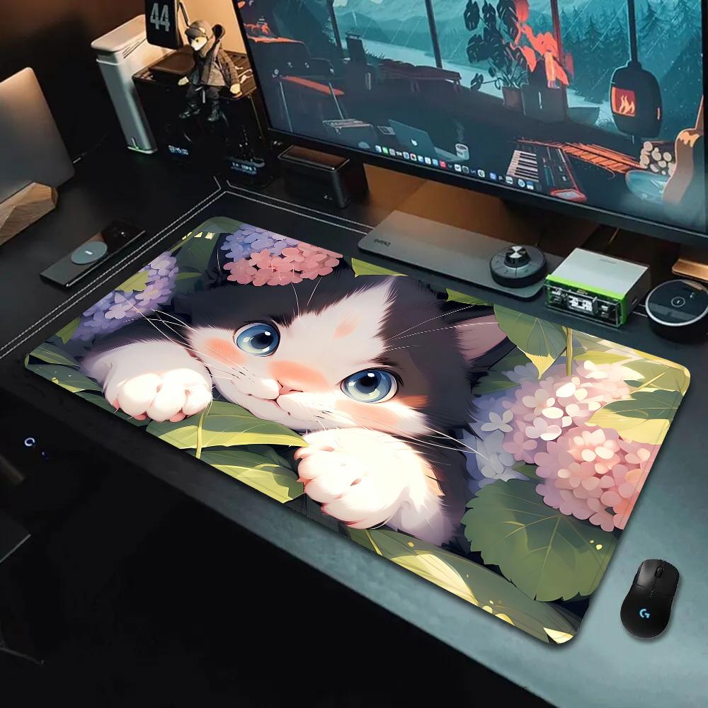 Cartoon Lovely Lively Anime Cats Silicone Gaming Mouse Pad Large Keyboard Pad Mouse Pad For Keyboard With Antislip Table Mat