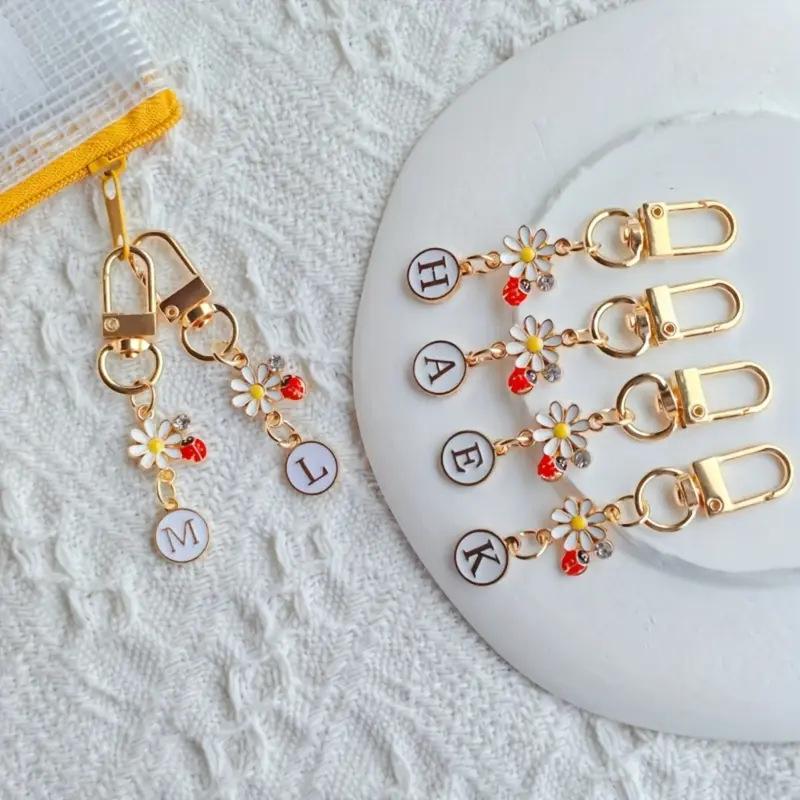Ladybug A-Z Alphabet Pendants Keyring Initials 26 Letters Keychains Handbag Ornaments Diy Girls Kids Jewelry Gifts