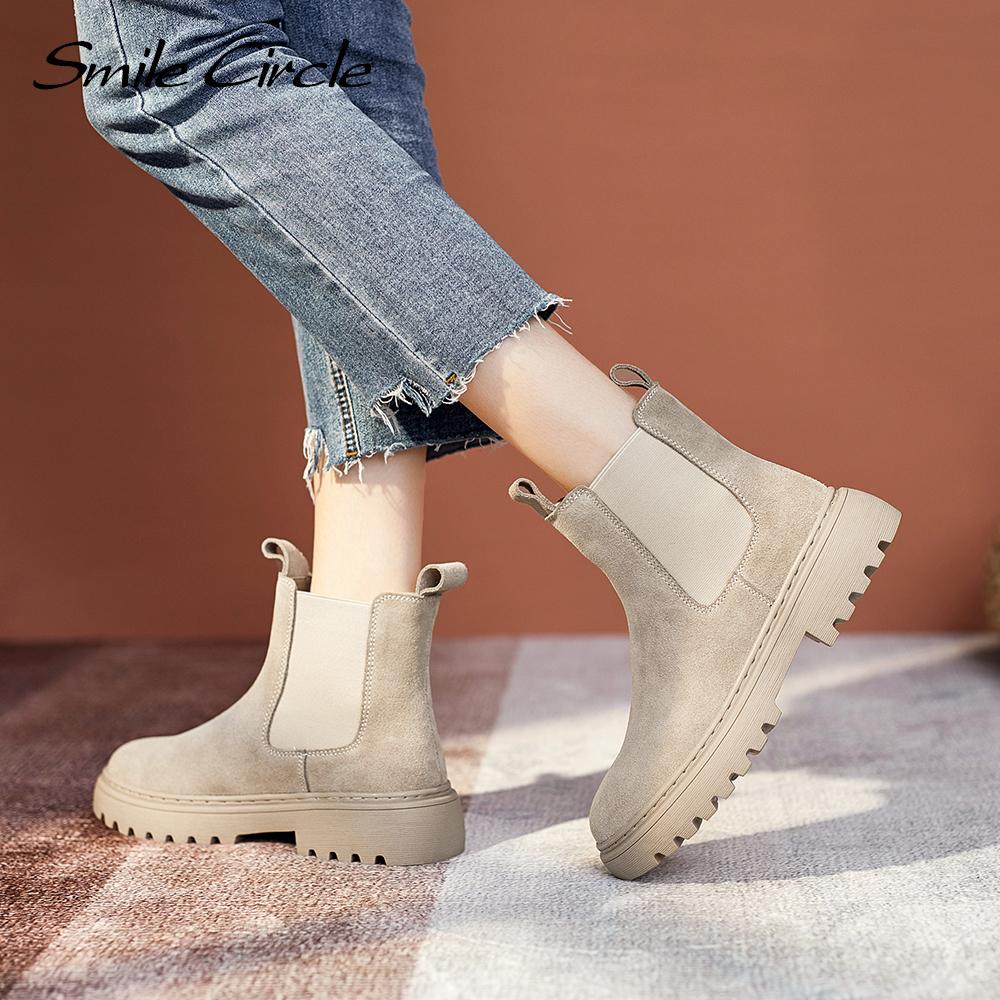 Chelsea Boots Suede Leather Ankle Boots Women Autumn Slip-On Platform Boots Fashion Booties Femme