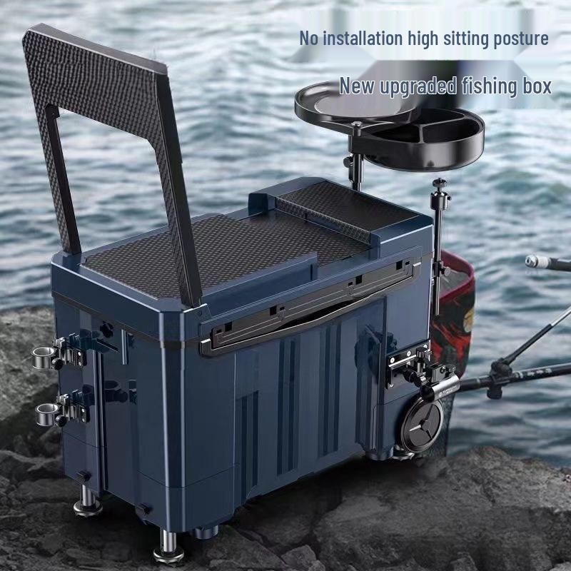 Fishing Kit: Includes Rods, Box with Sleeve, Chair, Umbrella, Platform, Sea Rods, Hooks, and Line.