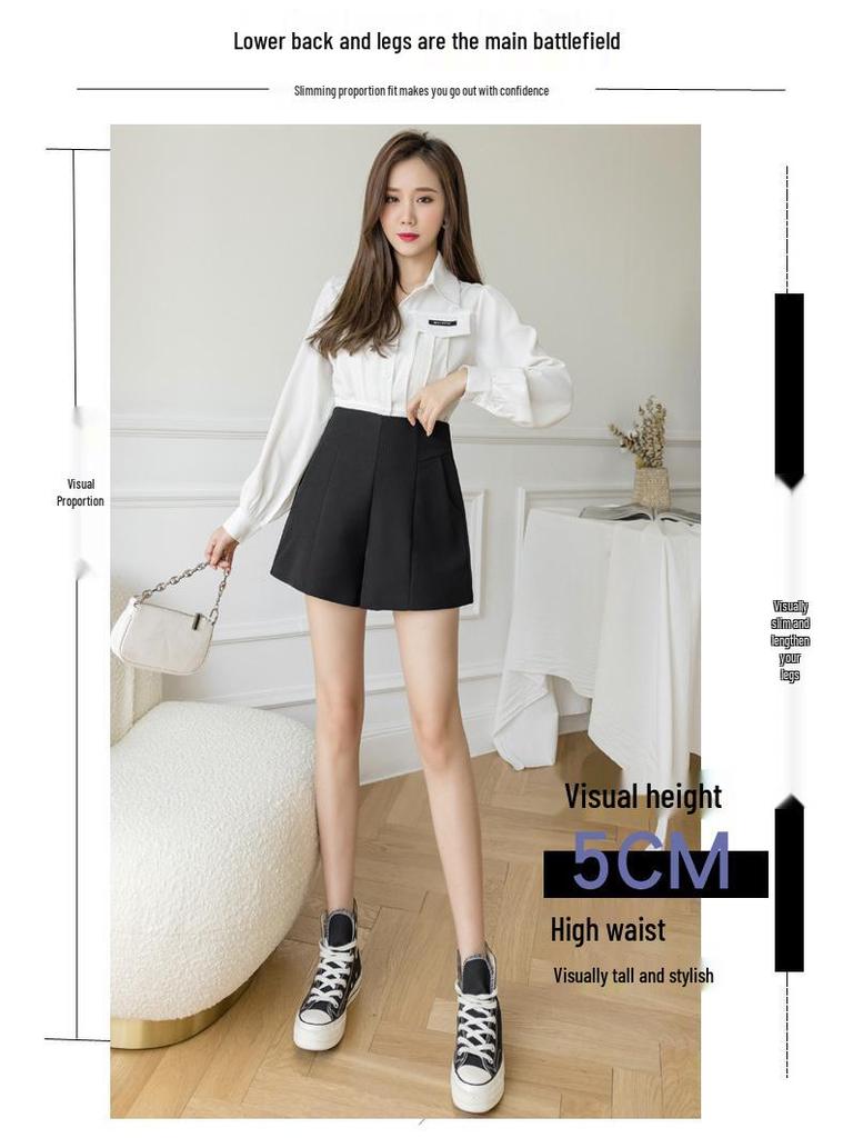 Summer 2024 Women's High Waist White A-line Suit Shorts: Loose, Casual Wide-Leg Design