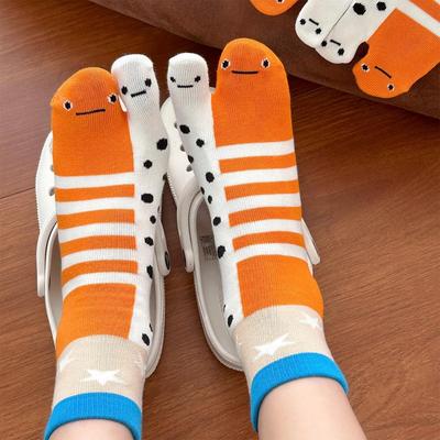 Women's Dolphin Toe Separator Socks Funny and Cute Cartoon Design  Cotton Socks Sweat-Absorbing Mid-Calf Socks
