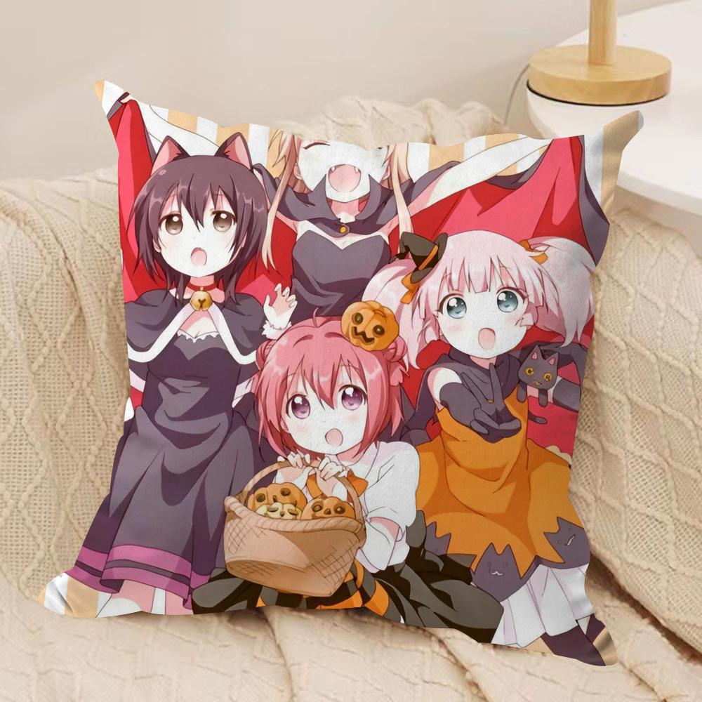 Yuru Yuri Cushion Cover Soft Plush Fabric DoubleSided Printed Sofa Cushion Cover for All Seasons Home Decor Gift