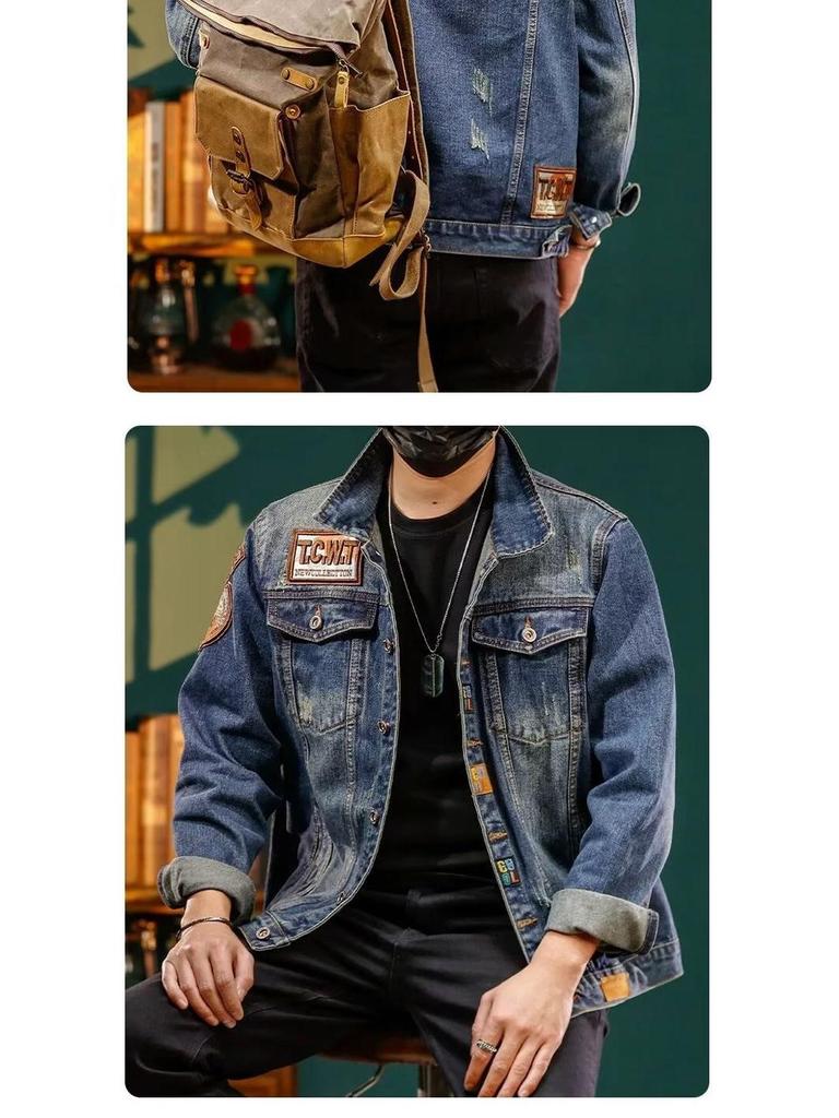 Men's 2025 Spring/Autumn High-End Washed Denim Jacket - Trendy Versatile Workwear Outerwear
