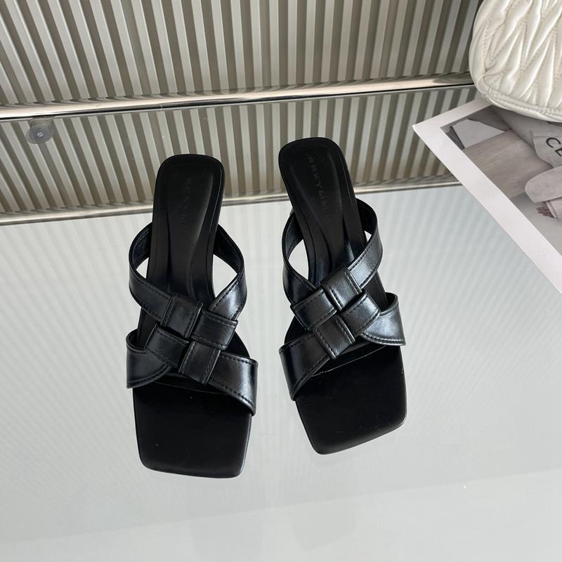 Fashion SUOJIALUN 2025 Summer New Brand Women Slipper Fashion Square Toe Slip On Ladies Slides Square High Heel Dress Sandal Shoes