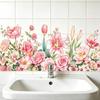 Fresh Flower Pattern Wall Sticker Waterproof Non-Marking Sink Area Background Decal for Bathroom Kitchen Decor