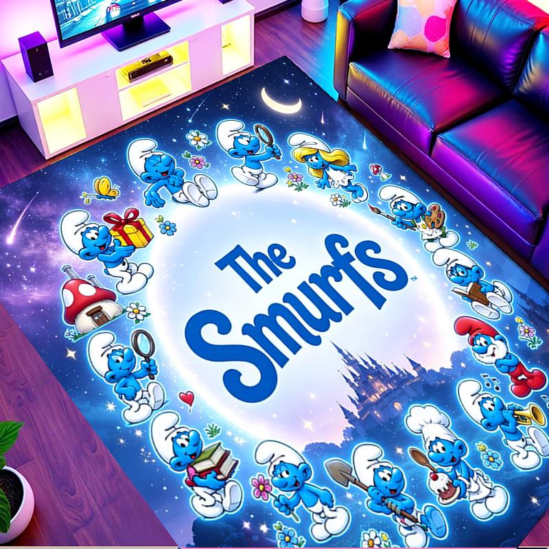 Blue Smurfs Print Rug, Washable Floor Carpet, For Entryway Dorm Laundry Room Office Study, Home Decor Birthday Christmas Gift