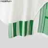 INCERUN Herren 3/4 Ärmel Schlitze Unregelmäßige Vorderseite Gestreiftes Patchwork Lässige T-Shirts Tops