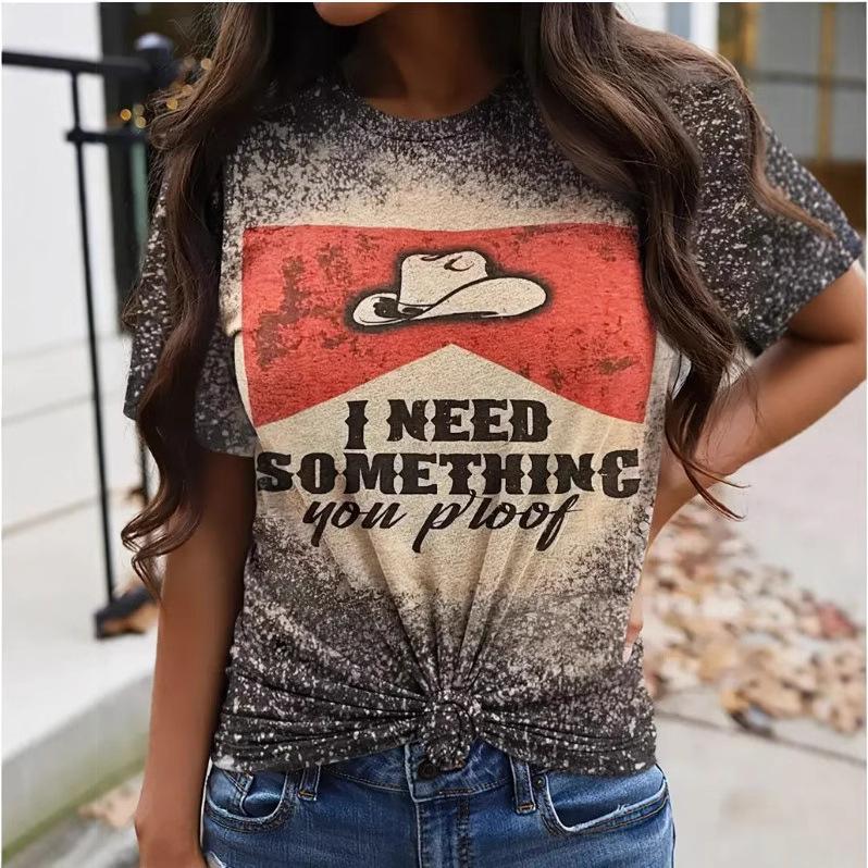 Summer Round Neck 3D Ox Head Print Top Fashionable Casual Short Sleeved Women's T-shirts