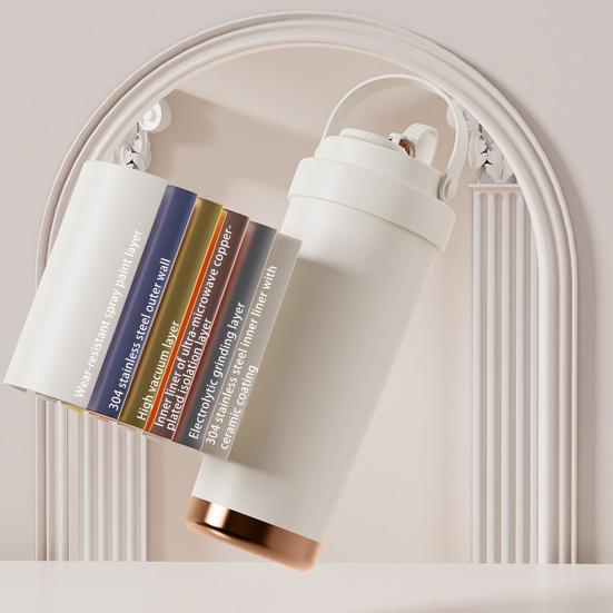 750ml Stainless Steel Thermal Cup Double Wall Vacuum Insulated Mug with Leak-Proof Lid Three-in-One Spout Design Coffee Cup