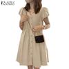 ZANZEA Women Casual V-Neck Summer Short Sleeve Dress