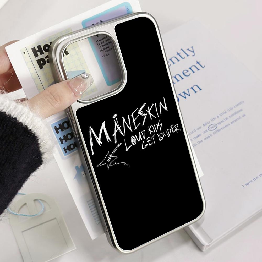 ManeS-skinS Hip Hop Band Poster Phone Case for iPhone 16 15 14 13 12 11 Pro Max Sheepskin Silver-edged Protective Case