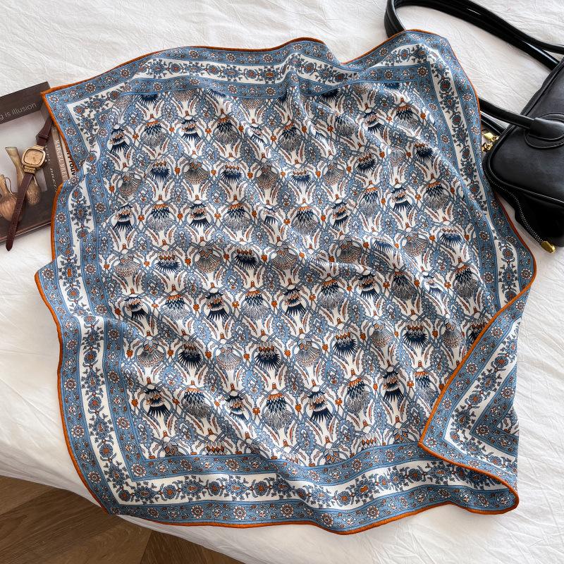 Spring, autumn and winter new high-end silk scarf women's fashion temperament printed shawl double-sided silk scarf