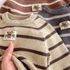 Korean Style Children's Knit Stripe Pullover and Overalls Set for Autumn/Winter