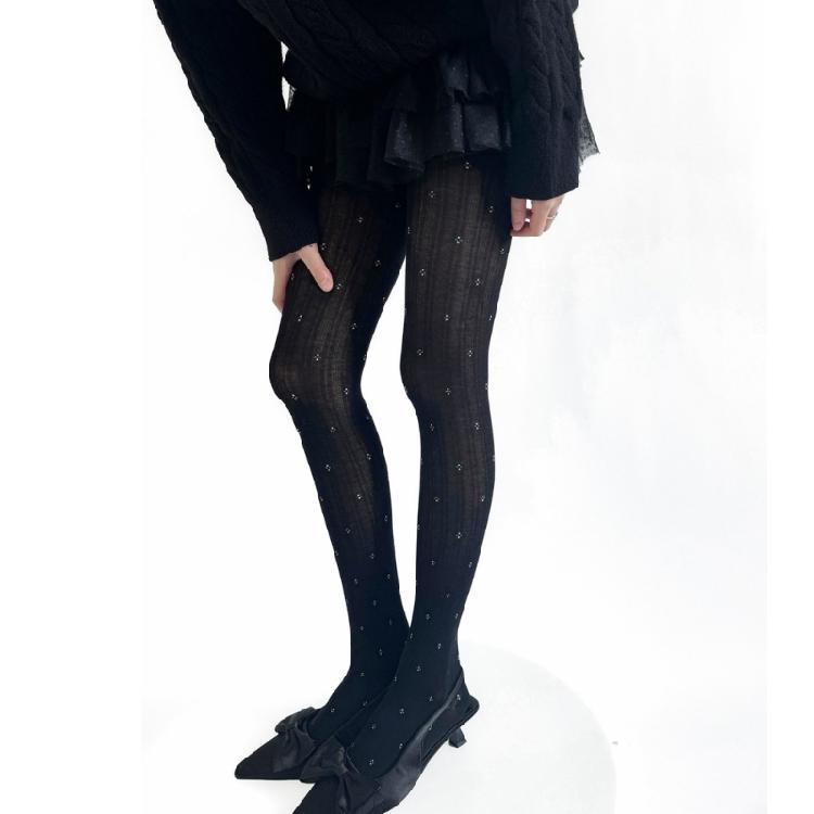 Women's Ribbed Cotton Tights with Flower Pattern High Elasticity Warmth Semi Opaque Pantyhose Slimming Leggings Hosiery