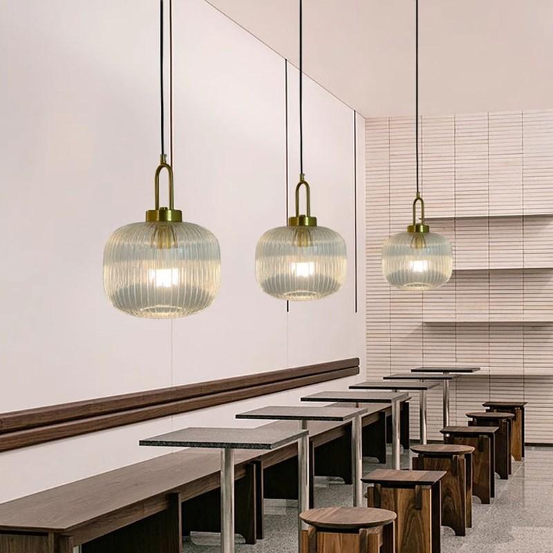 Modern Restaurant Striped Glass Pendant Light Transparent Color Milky White Living Room Nordic Luxury Room Decoration Lighting