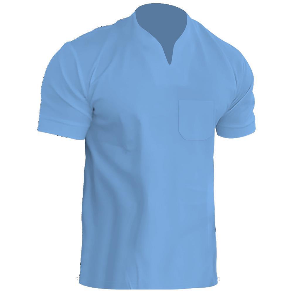 Muscle Men's Pocket Fitness Plus Size Sports T-shirt Men's Elastic Cotton Summer V-neck Short Sleeve Polo Shirt