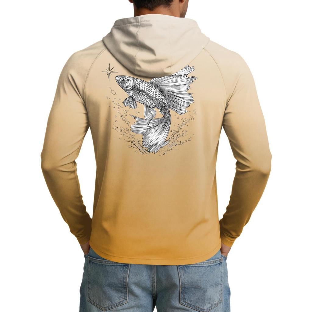 Men's 50 Plus Sun Hooded Shirt Long Sleeve Lightweight Stretch Outdoor Fishing Athletic Top