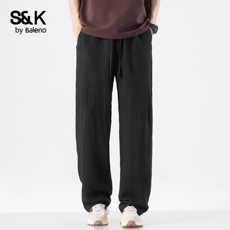 Baleno Men's S&K Linen Blend Straight Casual Pants