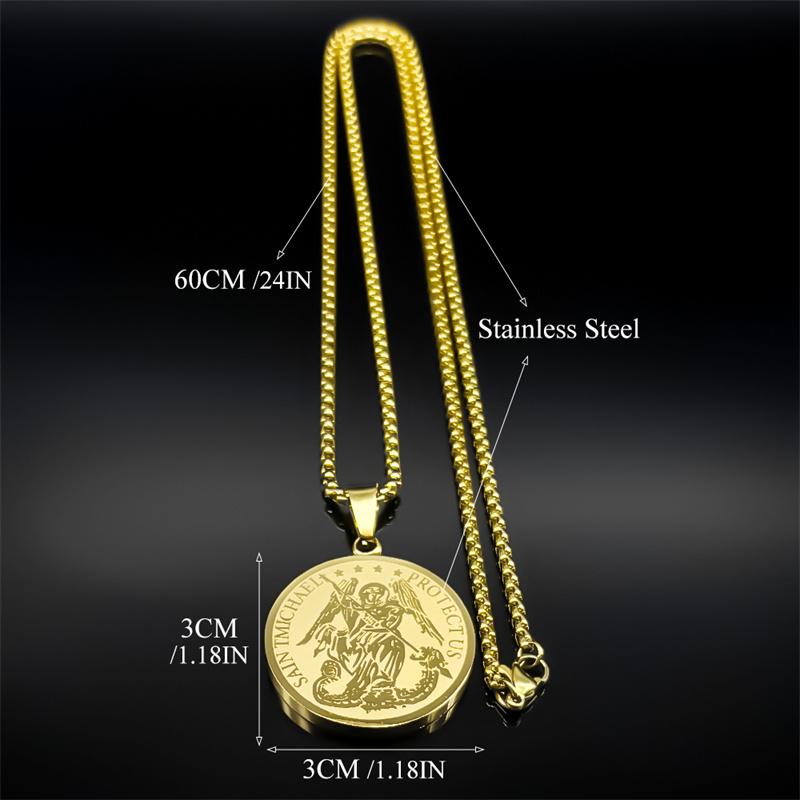 Erzengel Michael Beschütze Uns Anhänger Halsketten für Damen Herren Edelstahl Gold Silber Farbe Religiöses Amulett Kette Schmuck