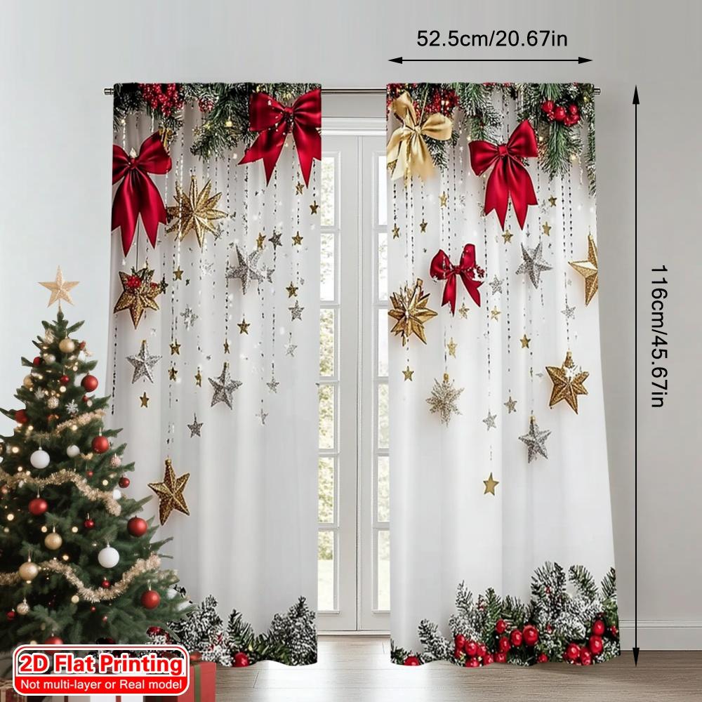 2D Flat Printing 2pcs Christmas Party Curtain Christmas Pine Branch Versatile Polyester Without Electricity Party Decorations