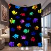 1pc Rainbow Color Paw Print Black Background Printed Flannel Blanket, Skin-Friendly And Cozy, Suitable for Blankets, Bed Covers,