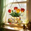 Tulip And Book Sun Catcher Acrylic Flower Suncatcher Window Hanging Decoration for Home Living Room Bedroom Outdoor Decor