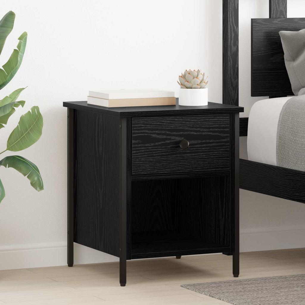 Nightstand Black Oak Effect 40 X 42 X 50 Cm Wood Based Panel