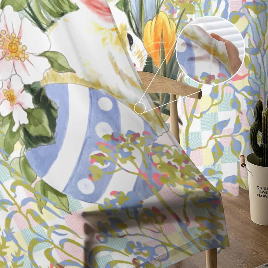 Retro Konijn Pasen Handgetekende Tule Gordijnen Voor Woonkamer Transparant Gordijn Voor Slaapkamer Keuken Jaloezieën Voile Gordijnen