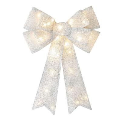 Christmas Bows ,Christmas Tree Topper Bow, Large Silver Bows with LED Lights Lighted for Indoor