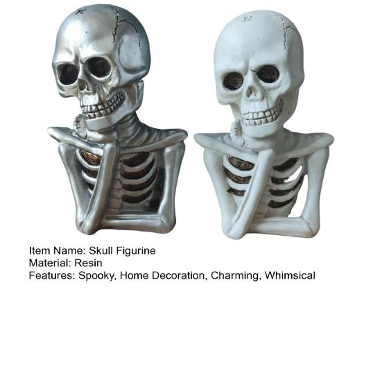 2 Pcs Gothic Skeleton Figurine Creepy Halloween Skull Statue Realistic Resin Tabletop Ornament for Home Office Bookshelf Indoor Decoration