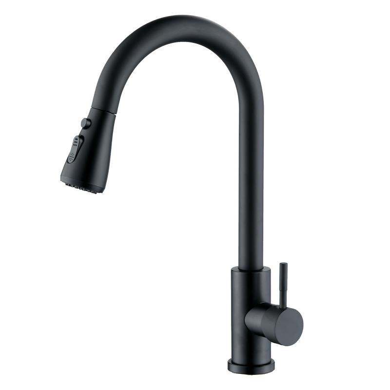 Black Kitchen Sink Faucets with Side Pull Sprayer Single Handle Modern Blackened Stainless Steel Deck Mounted Single Hole Faucet (Black,Other) чёрный