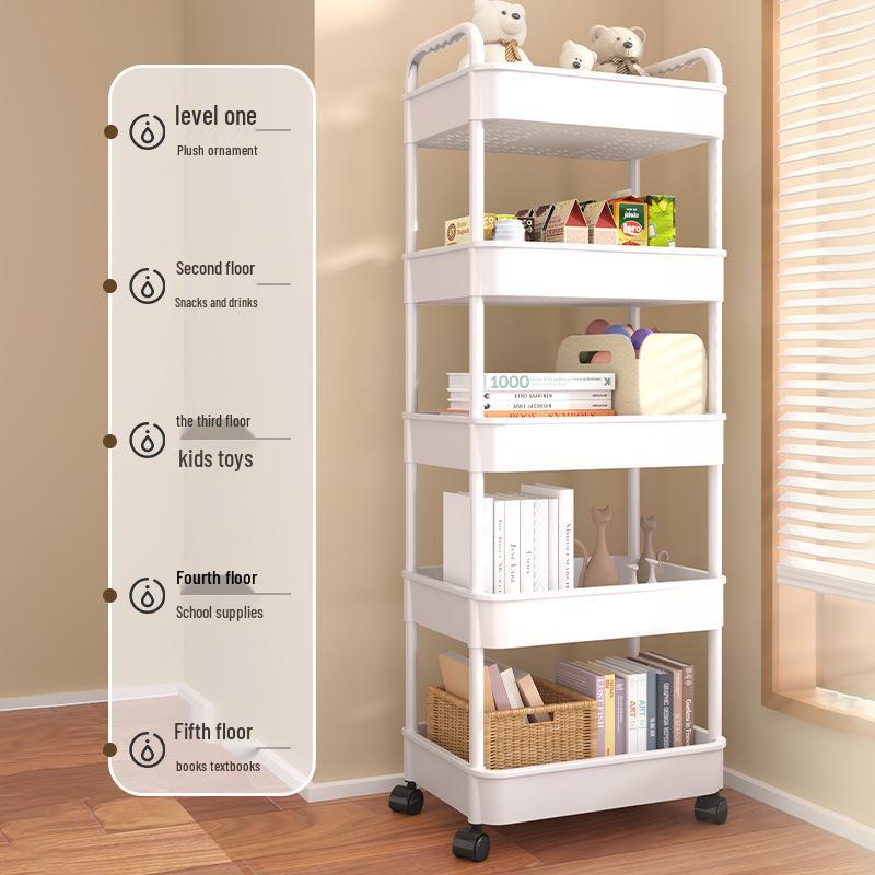 Mobile Multi-Layer Storage Rack: Ornament Shelf for Bathroom, Kitchen, Bedroom - Floor-Standing, Small Cart Design.