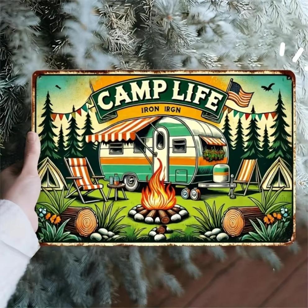 1PC Retro Campsite Scene Wall Art Colorful VintageStyle Sign for BarCafeHouse or Farmhouse Nostalgic OutdoorThemed Decor