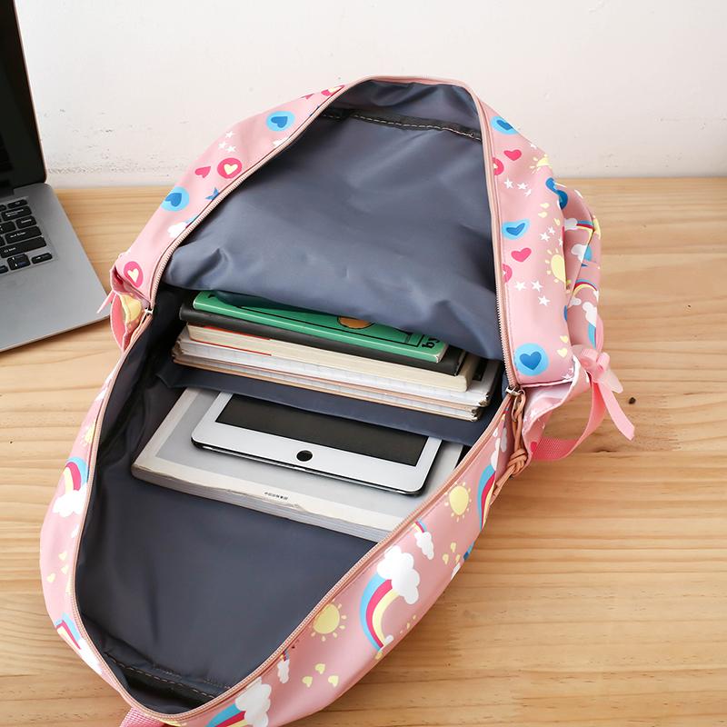 Women's Backpack Three-Piece Set Rainbow Print Student Schoolbag Large Capacity Backpack