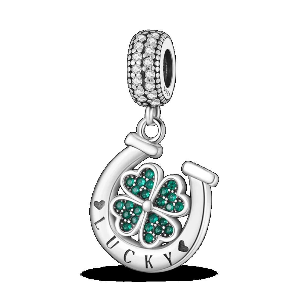 925 Silver Four Leaf Clover Pendant Green Lucky Charm Beads DIY Jewelry for Women Bracelet Making Diy