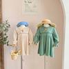 Summer Girls' Bow Print Cotton A-line Dress with Short Sleeves