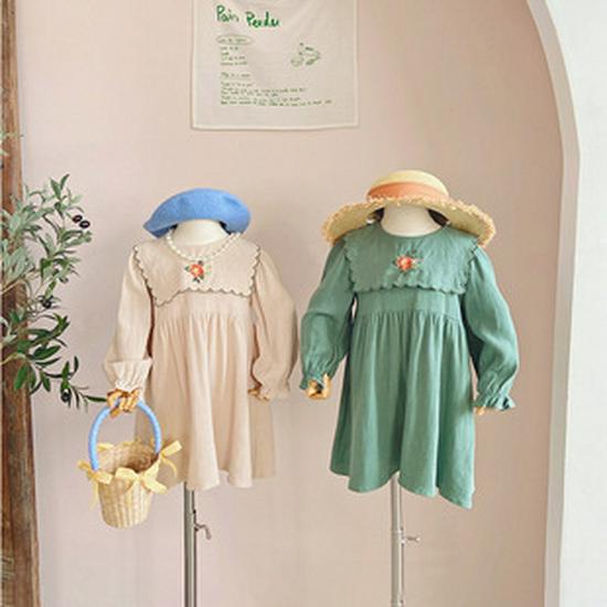 Summer Girls' Bow Print Cotton A-line Dress with Short Sleeves