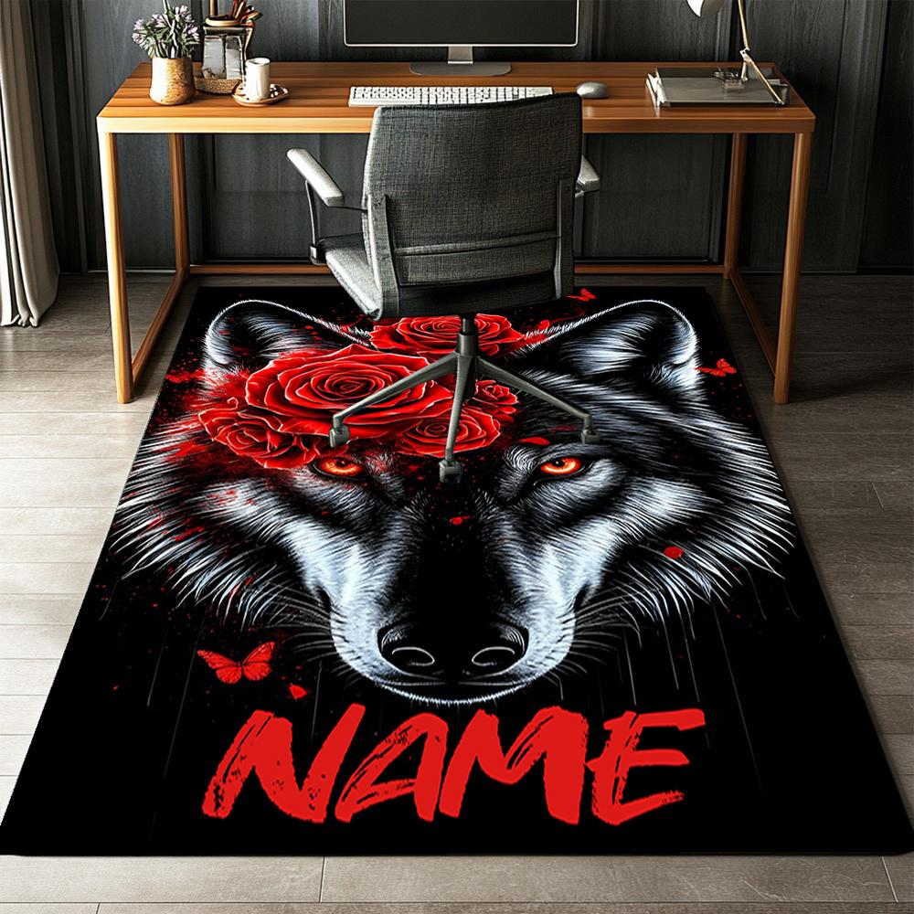 Custom Name Wolf Printed Carpet,Rug for Office Chair Living Room Bedroom Kitchen Room Decor Gifts.