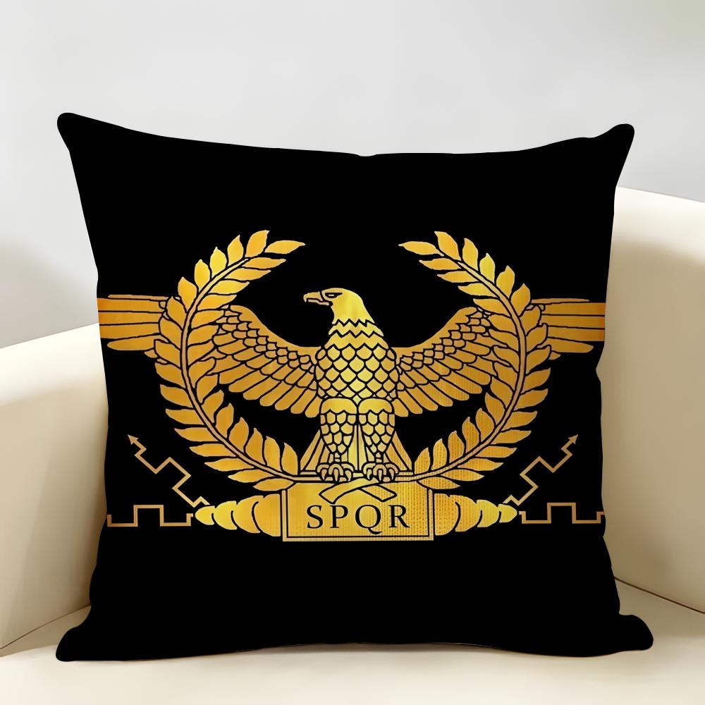 Gold Imperial Eagle Rome SPQR Cushion Cover Natural Linen Organic Fabric DoubleSided Printing Room Sofa Decor Pillow Case