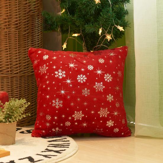 Throw Pillowcase Christmas Snowflake Printed Hidden Zipper Design Dust-proof Soft Comfortable Touch Plush Cushion Cover