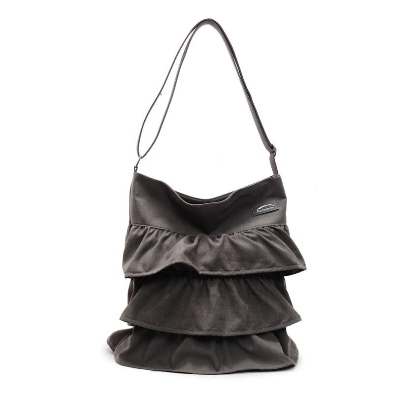Lazy Style Female Shoulder Bag With Wrinkled Fabric And Magnet Closure Daily Use