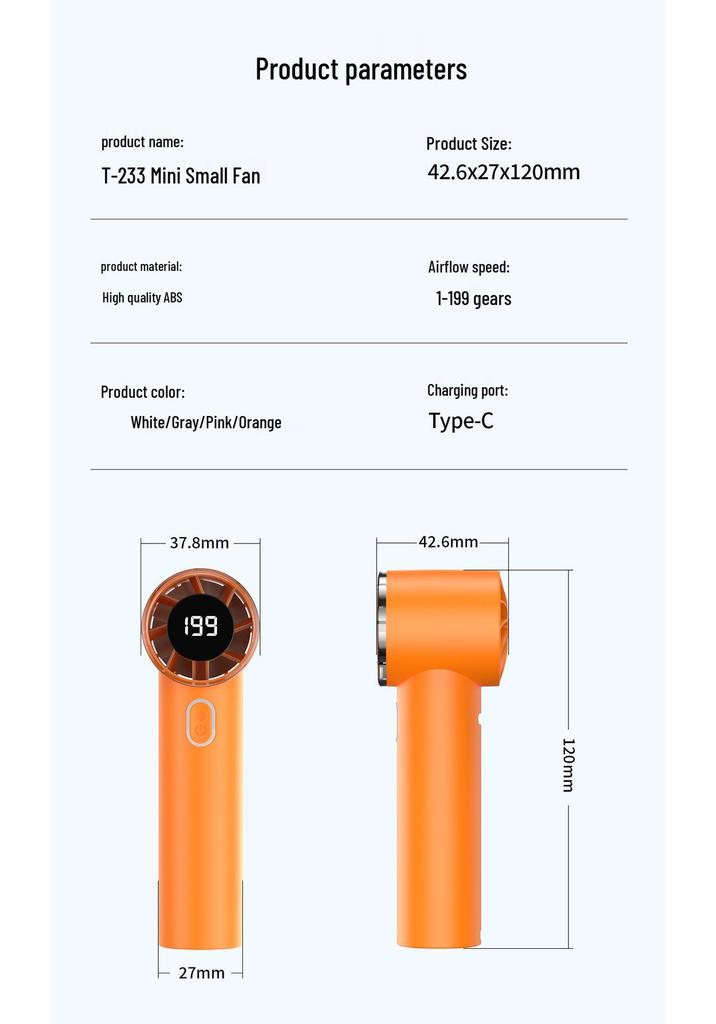 T233 High-Speed Portable USB Fan with Digital Display